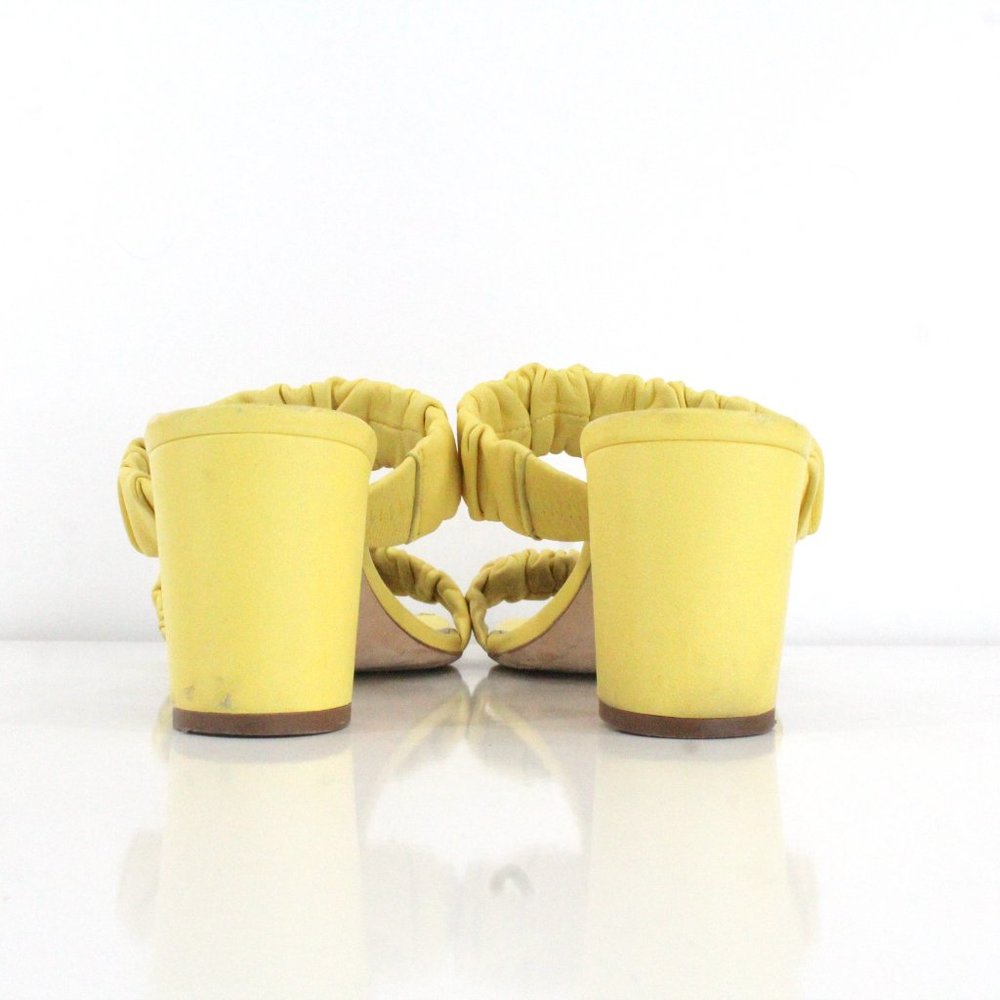 STAUD Frankie Ruched Leather Heeled Sandals Mules Wallflower Yellow EU 40 US 10 - Picture 6 of 15